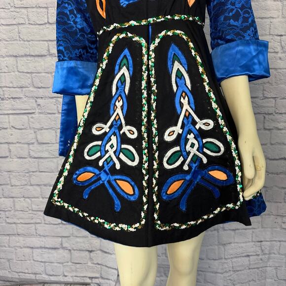 Vintage traditional Irish step dancing dress handmade, black & blue small medium - Picture 6 of 16